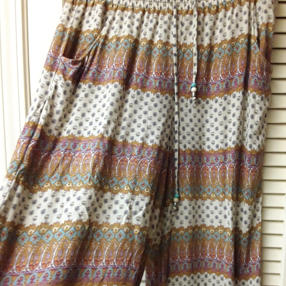 Boho Paisley Rainbow Drawstring Palazzo Pants S M - Picture 2 of 7